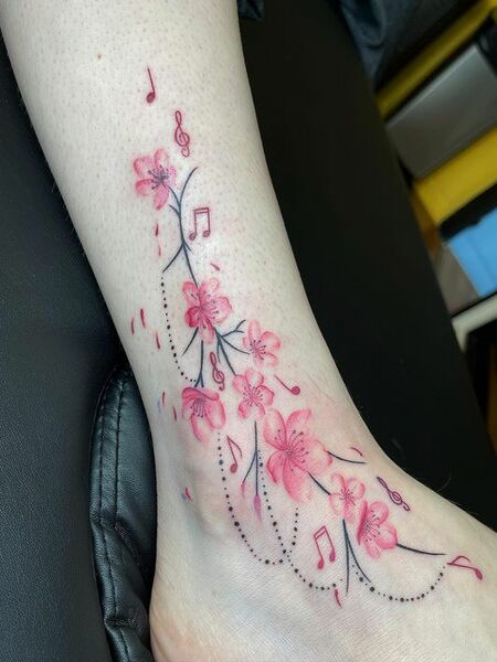 Cherry Blossom Ankle Tattoo