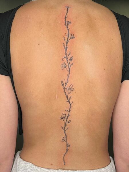 Cherry Blossom Spine Tattoo