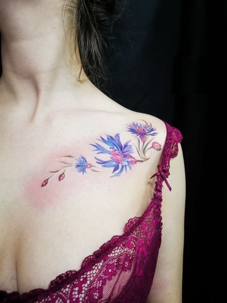 Colorful Collarbone Tattoo