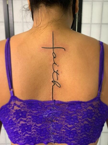Faith Cross Tattoo On Back