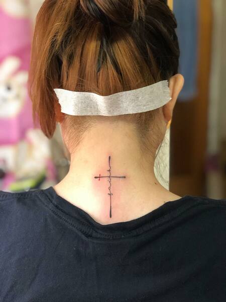 Faith Cross Tattoo On Neck