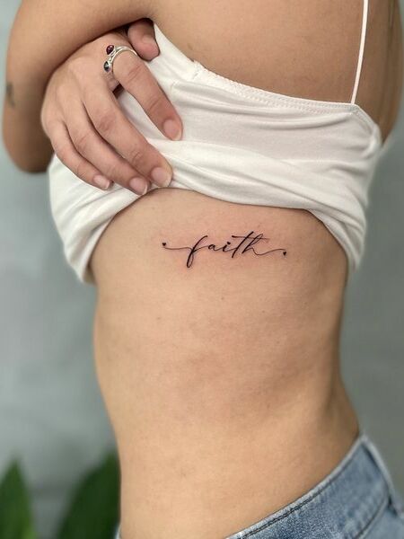 Faith Cross Tattoo On Rib