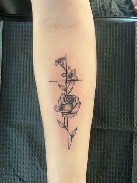 Faith Cross Tattoo With Flower