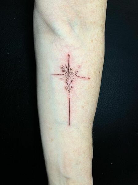 Fine Line Faith Cross Tattoo