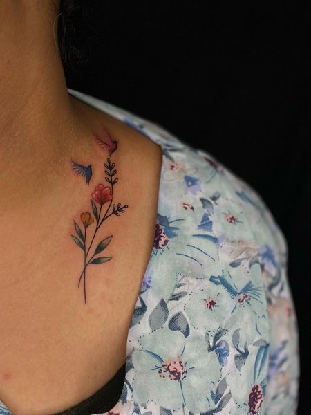 Floral Collarbone Tattoo