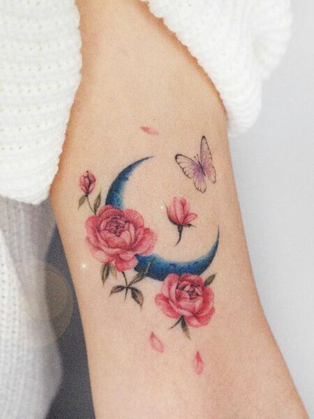 Flower And Moon Tattoo