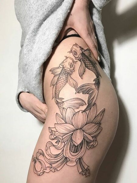 Hip And Thigh Tattoo