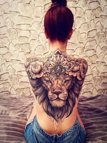 Lion Back Tattoos