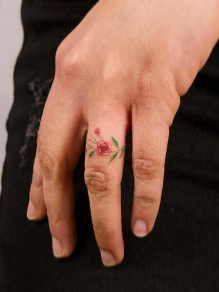 Ring Rose Finger Tattoo
