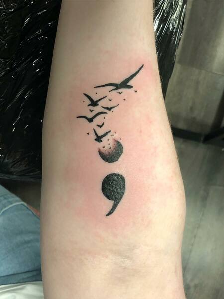 Semicolon Bird Tattoo