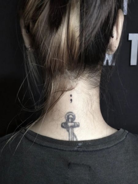 Semicolon Neck Tattoo