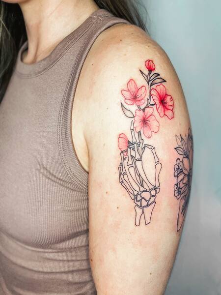 Skeleton Hand Tattoo on Shoulder