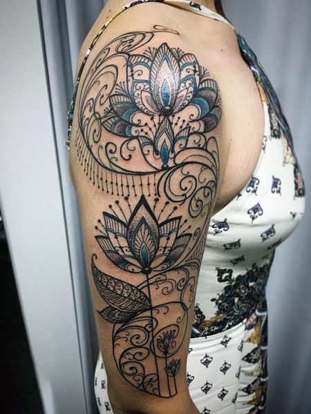Sleeve Lotus Flower Tattoo