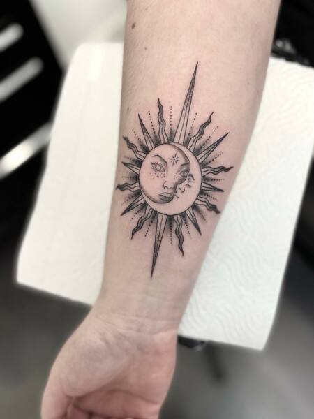 Sun And Moon Arm Tattoo