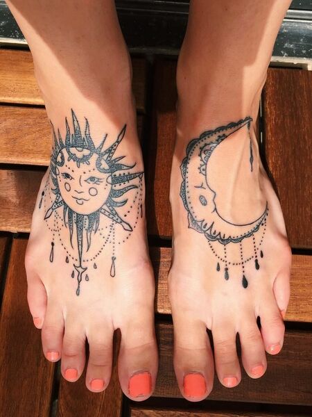 Sun And Moon Foot Tattoo