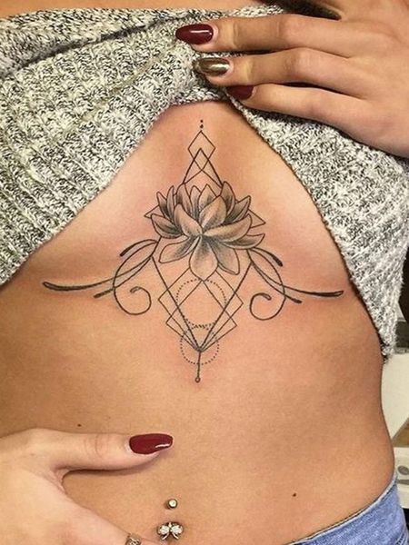 Underboob Lotus Flower Tattoo