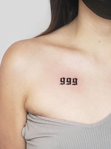 999 Tattoo On Collarbone