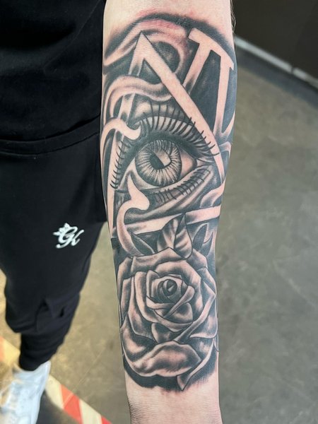 All Seeing Eye Rose Tattoo