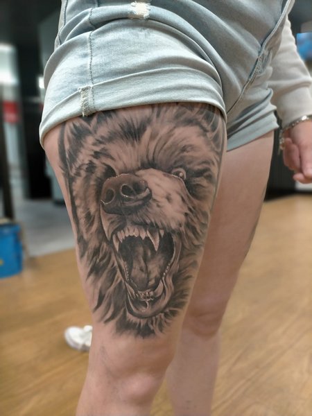 Bear Thigh Tattoo