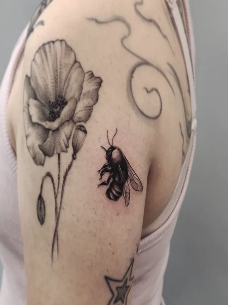 Black And Grey Bee Tattoo
