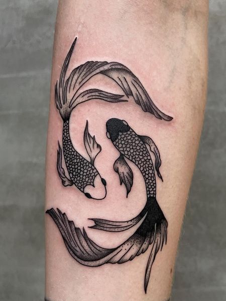 Blackwork Koi Fish Tattoo