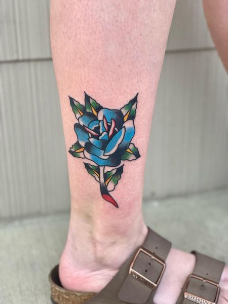 Blue Rose Tattoo On Ankle