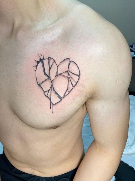 Broken Heart Tattoo On Chest