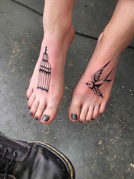 Bird Cage Foot Tattoo