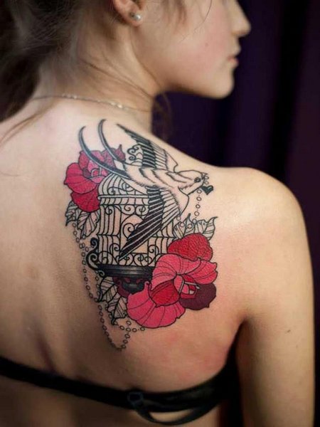 Bird Cage Shoulder Tattoo