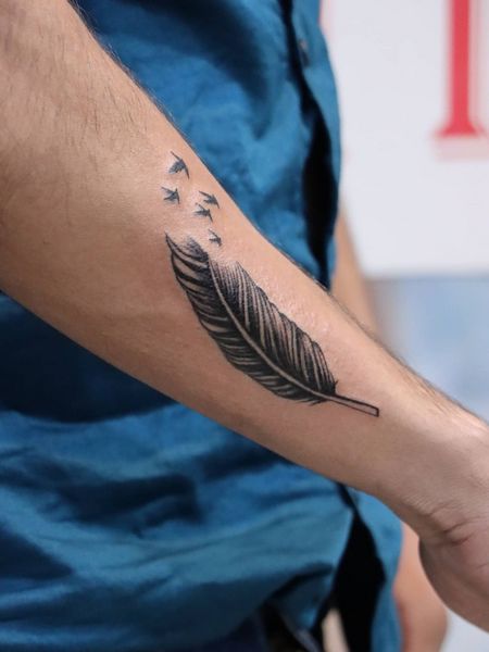 Feather with Birds Tattoo