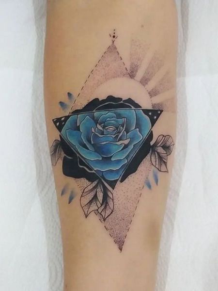 Geometric Blue Rose Tattoo