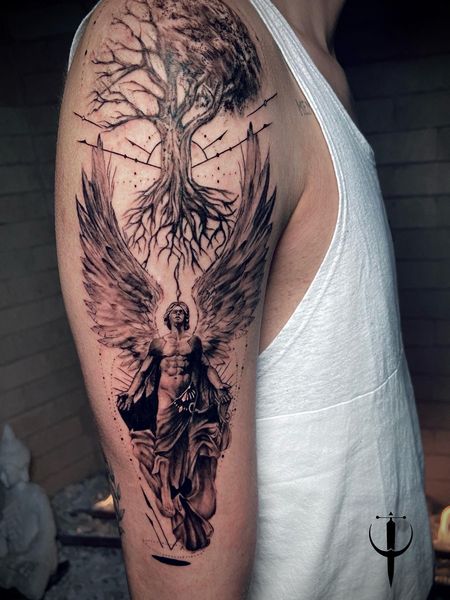 Half Sleeve Angel Tattoo
