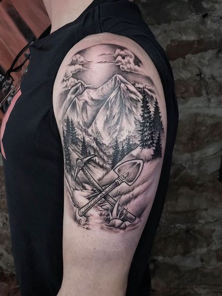 Half Sleeve Mountain Tattoo