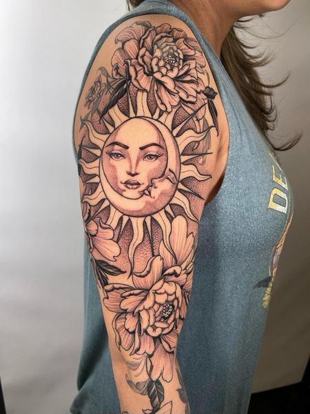 Half Sleeve Sun and Moon Tattoo