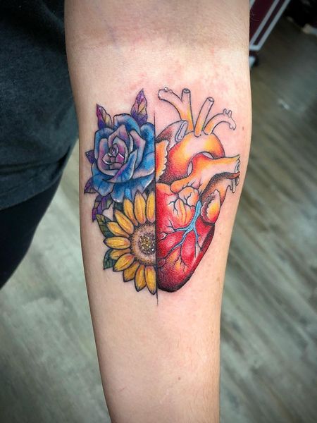 Heart And Blue Rose Tattoo