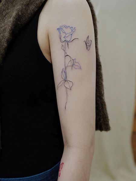 Linework Blue Rose Tattoo