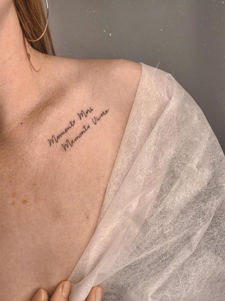 Memento Mori Tattoo On Collarbone