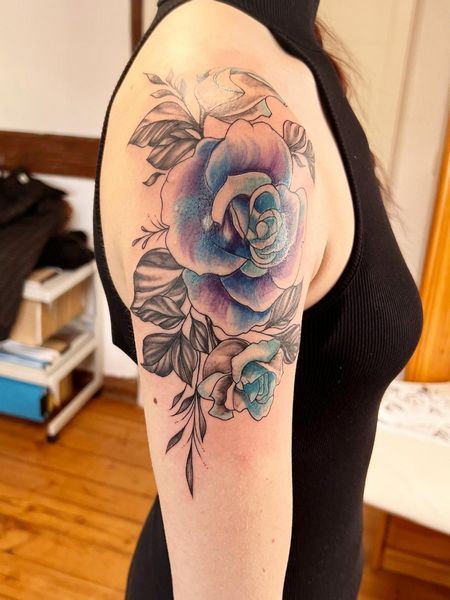 Purple And Blue Rose Tattoo