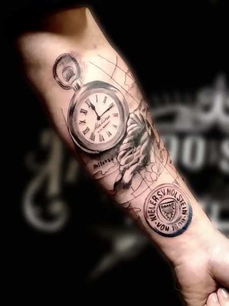 Roman Numeral And Clock Tattoo