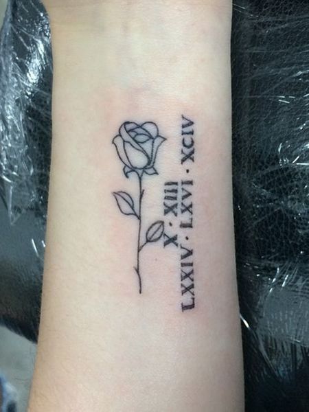 Roman Numeral And Rose Tattoo