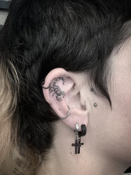 Scorpion Tattoo On Ear