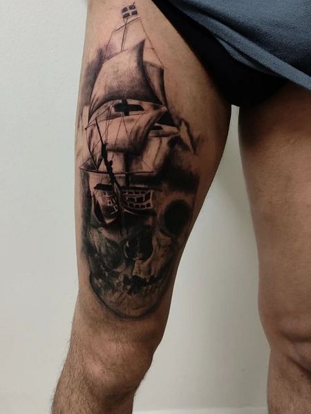 Ship And Skull Tattoo