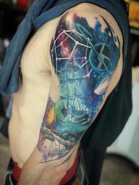Ship And Space Tattoo