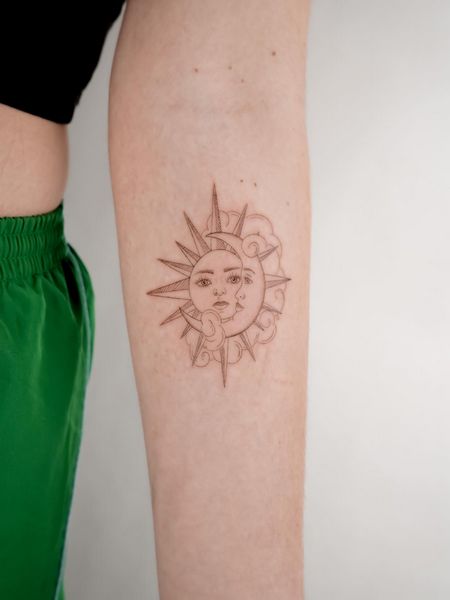 Sun And Moon Forearm Tattoos