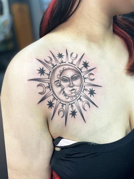 Sun and Moon Chest Tattoo