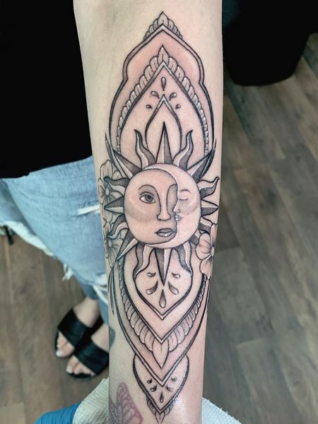 Sun and Moon Forearm Tattoo