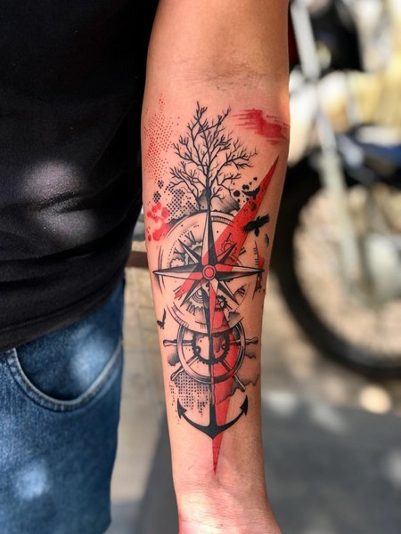 Trash Polka Compass Tattoo