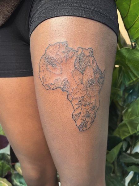 Africa Tattoo On Thigh