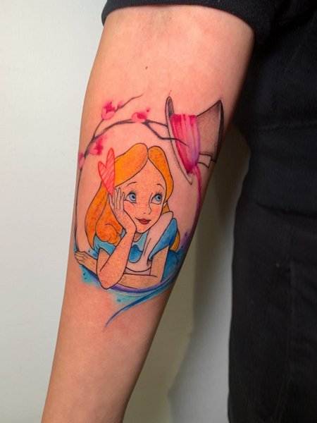 Alice In Wonderland Tattoo On Arm