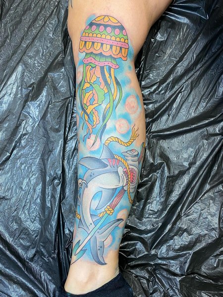 American Traditional Jellyfish Tattoo